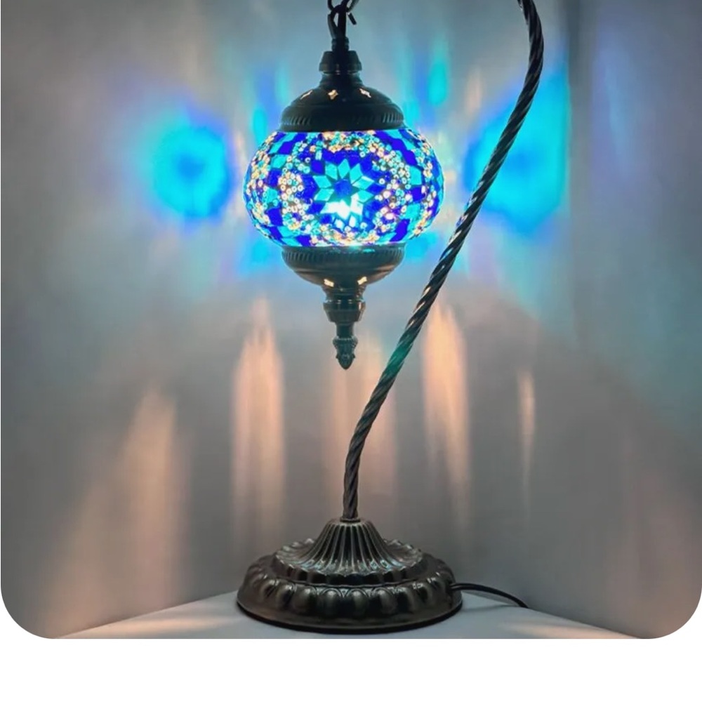 Artisan Glass Mosaic Lamp - Blue and Silver